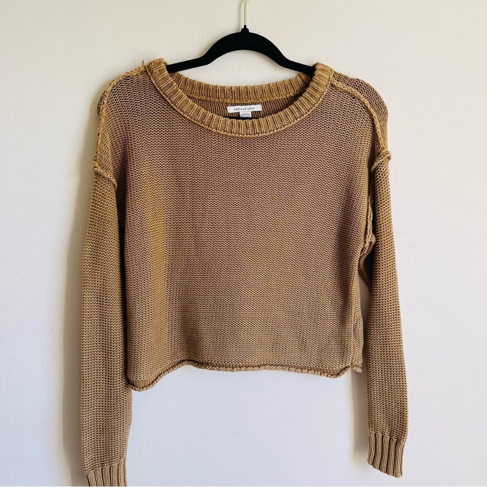 American Eagle Tan Knit Cropped Sweater XS